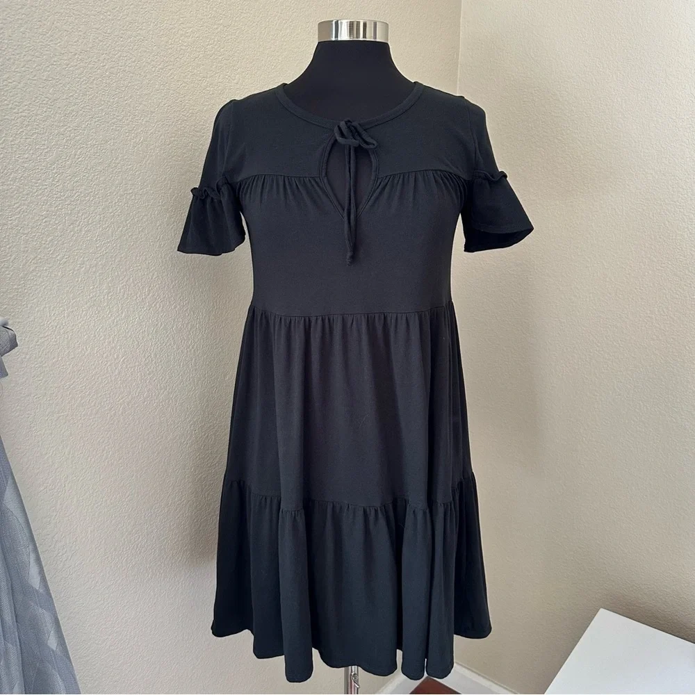 J. Crew Broken-In Jersey Knit Tiered Black Mini Dress Size XS